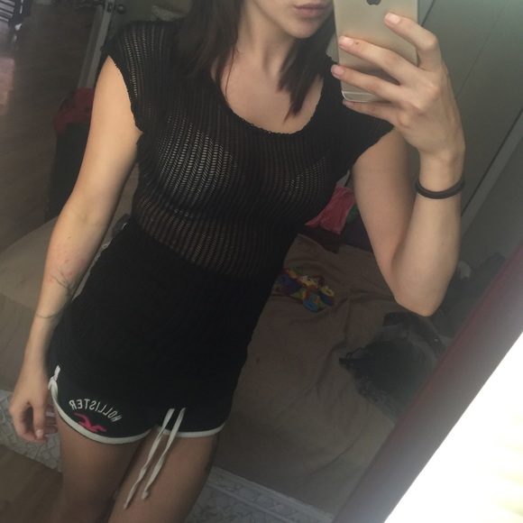 Half see-through fish net shirt