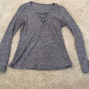 Grey lace-up long sleeve shirt