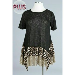 Knit Top With Lace And Leopard Print Contrast