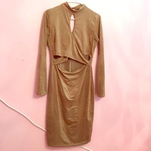 Suede camel cut out dress