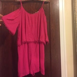 POM POM fringe! COLD SHOULDER ROMPER! HOT PINK