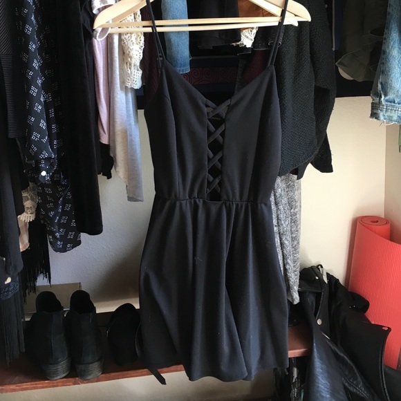 Black lace up skater dress