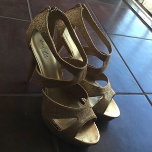 Glitter gold strappy heels