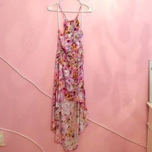 Asymmetrical or high low floral dress