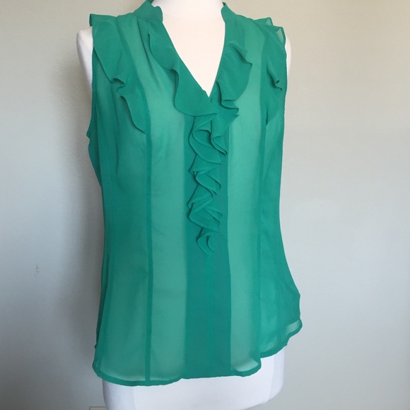 Express Green Sleeveless Ruffled Blouse