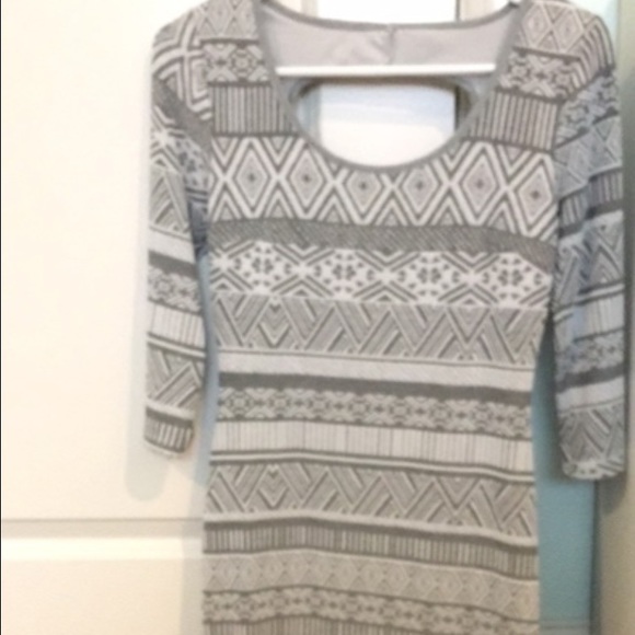 Gray and white tribal dress with back cut out