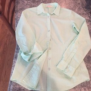 Green & white seersucker button down shirt