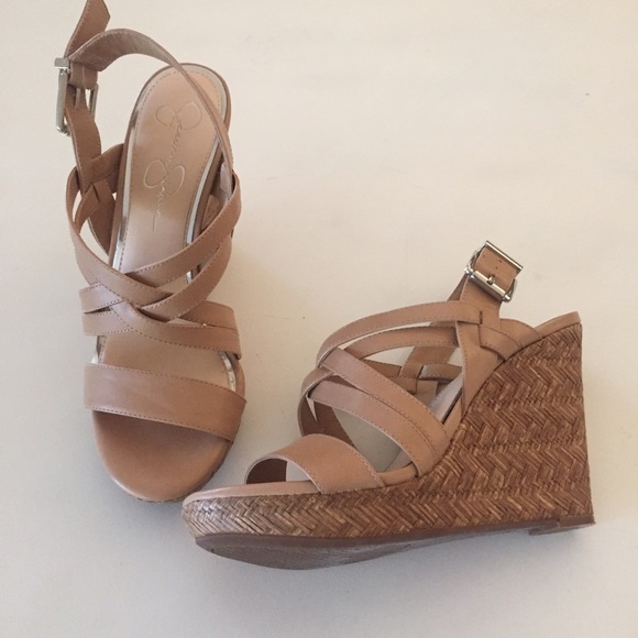 Nude Leather Jessica Simpson Wedges