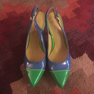 Amazing green and blue color-blocked point heels