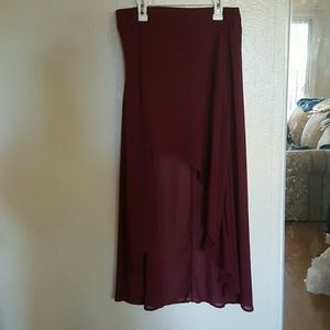 Burgundy high low skirt