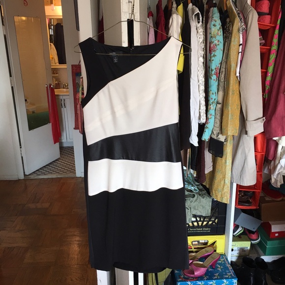 Simple black and white dress.