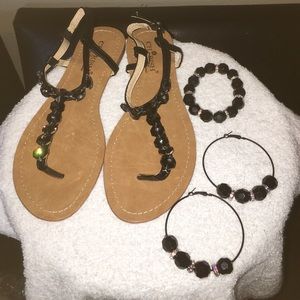 Black Sandals with Earrings & Matching Bracelet