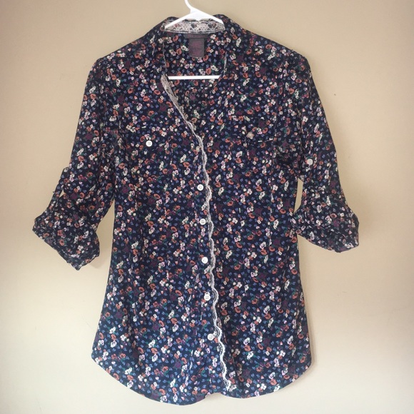 Fire Los Angeles Tops - Blue Floral Button Down Shirt