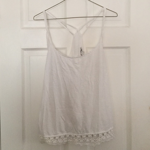 American Eagle White Tank Top With Lace Trim