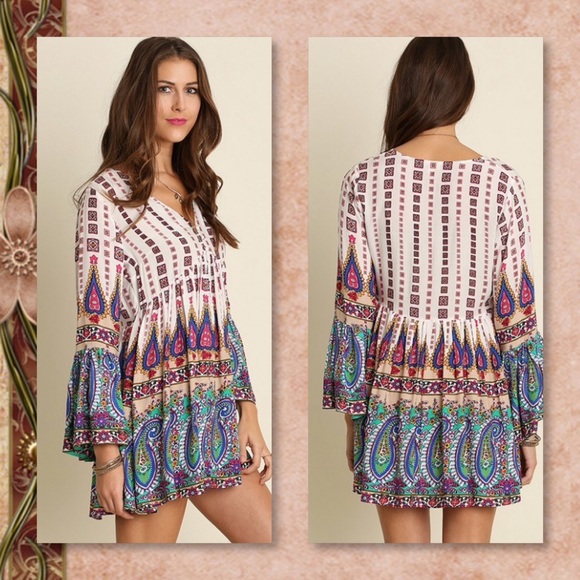 5⭐RATED LAST 1 🆕Boho V-Neck Mini Peasant Dress - Picture 3 of 4