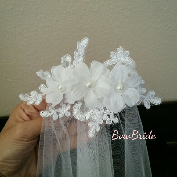 Handmade Flower Hairpiece Bridal White Veil