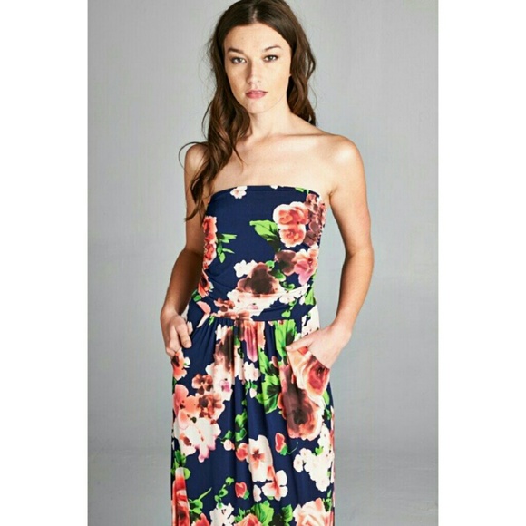 Navy blue bold floral maxi dress Vanilla Bay small - Picture 2 of 4