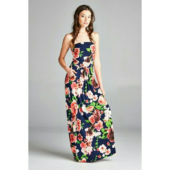 Navy blue bold floral maxi dress Vanilla Bay small - Picture 3 of 4