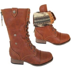 Brown Tribal Flap Down Combat Boots