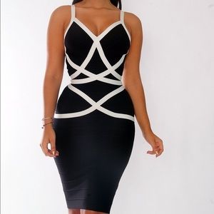 Bandage " Tatiana" Black Dress With White Pattern