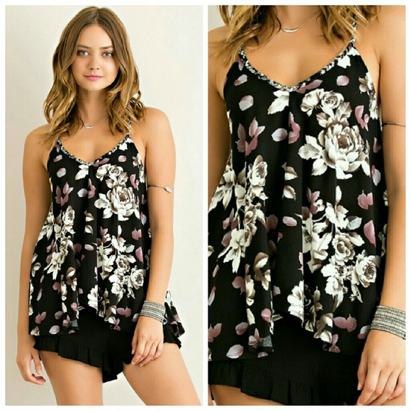 Floral Printed Top-Black - Picture 2 of 2