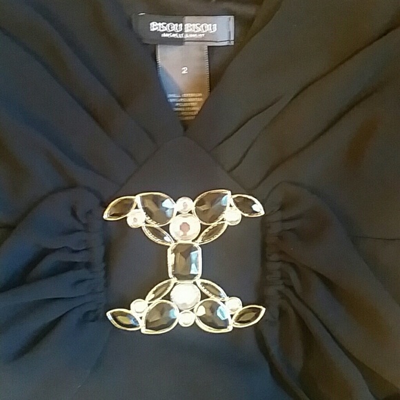 Black dressy tank with jeweled gathered bust - Picture 2 of 3