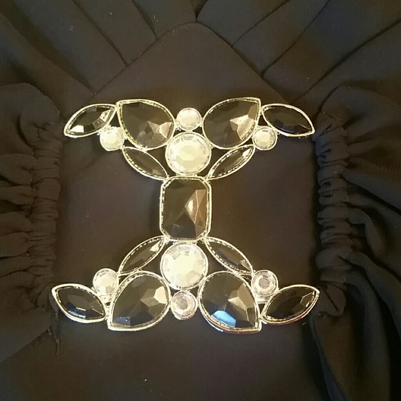 Black dressy tank with jeweled gathered bust - Picture 3 of 3