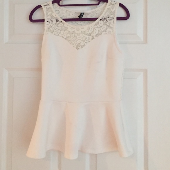 White H&M Peplum Lace Back Top