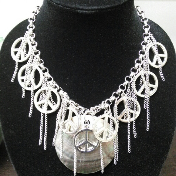Necklace statement  peace sign with sea shell