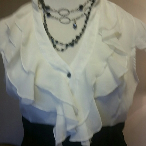 Cream/black ruffled blouse - Picture 2 of 4