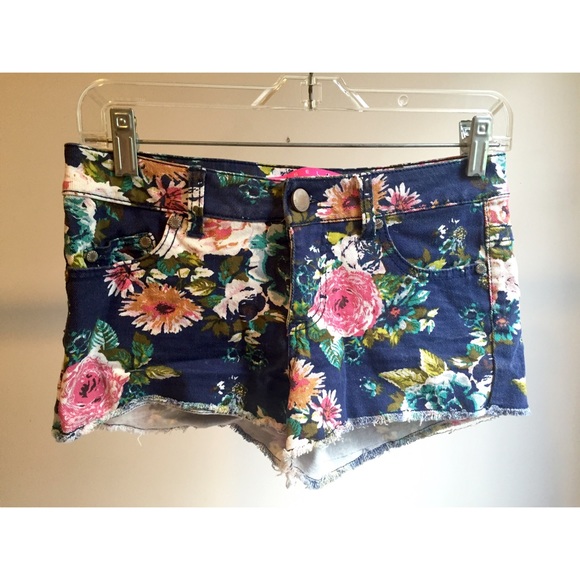 Floral denim high waisted shorts