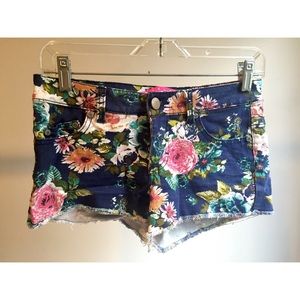 Floral denim high waisted shorts