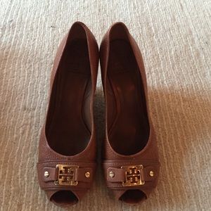 Tory Burch Peep Toe Wedges