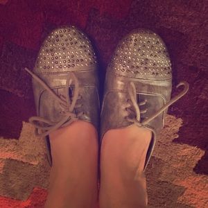 Studded grey metallic slip on Oxfords size 6