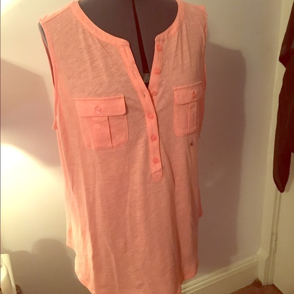 NWT NY&C Patch-Pocket Henley In Coral
