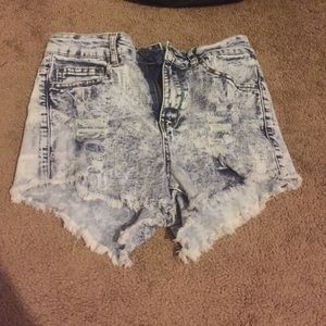 Acid Wash High Rise Denim Shorts