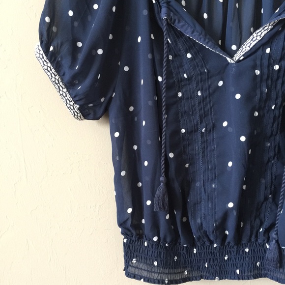 Abercrombie sheer navy dot blouson crop top S - Picture 1 of 4