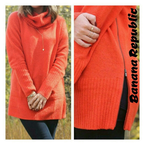 banana republic sweaters orange side zip turtleneck sweater poshmark plus size orange sweater