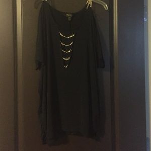 Black dressy top with gold chain