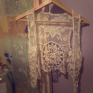 Lace bohemian open cropped vest with Chrochet