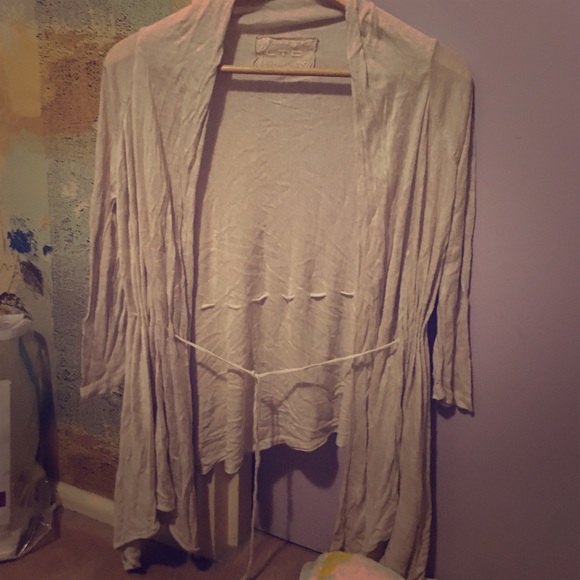 Cream optional loose tie waist cardigan
