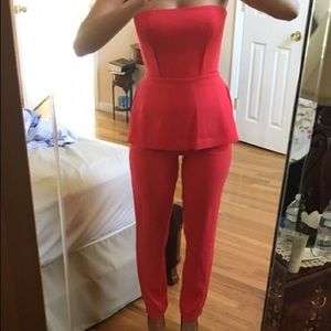 BCBG peplum jumpsuit in cherry red