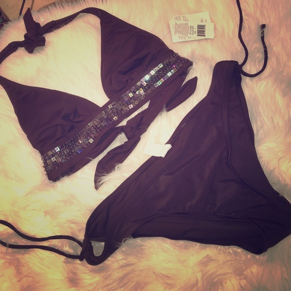 Hot kiss Large brown 2 piece bikini with sequins