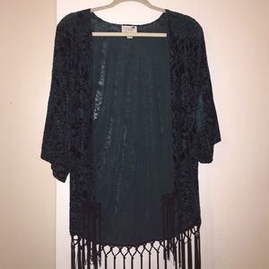 Emerald green kimono with fringe