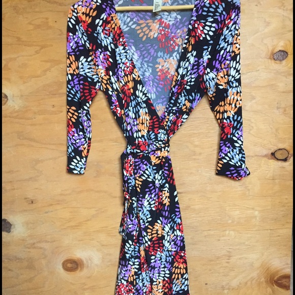 Retro Rainbow Flower Wrap Dress