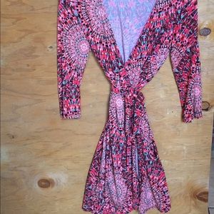 Retro Vibrant Pink Wrap Dress