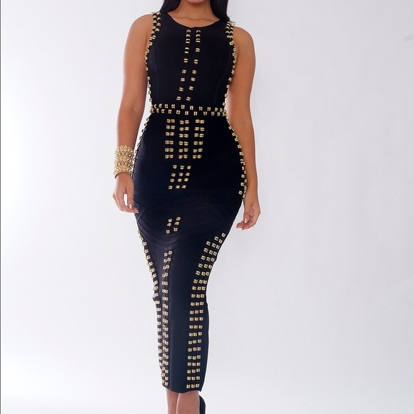 Ariche Dresses & Skirts - Black Long Gold Studded " Cleopatra " Dress