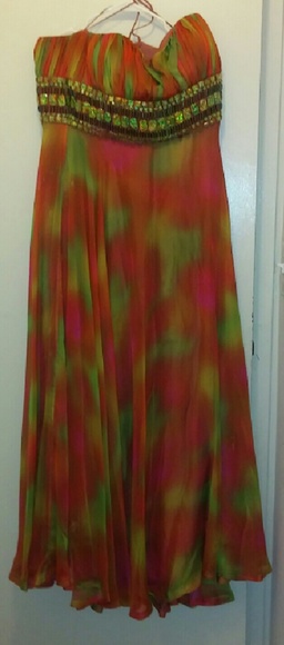 Multi color bejeweled evening dress