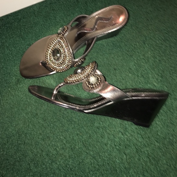 Silver Unisa Undine Brazilian Open Toe Wedge Heel Sandal  Silver wedge size 5
