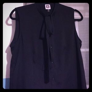 Anne Klein Black Sheer neck tie sleeveless blouse!